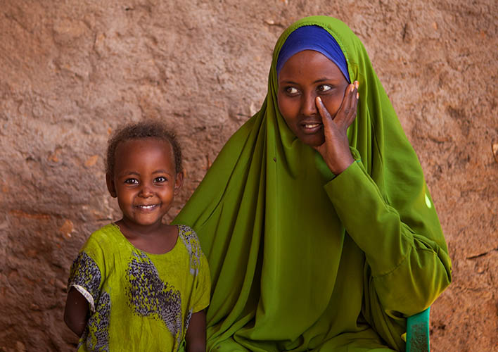 Sa’diya Abdirrahman Mohamed (25) and her son Abdirahiman (2) and daughter Miriam (3) lost 80 animals to the drought and only have 20 left. The have received a food voucher through ADRA.